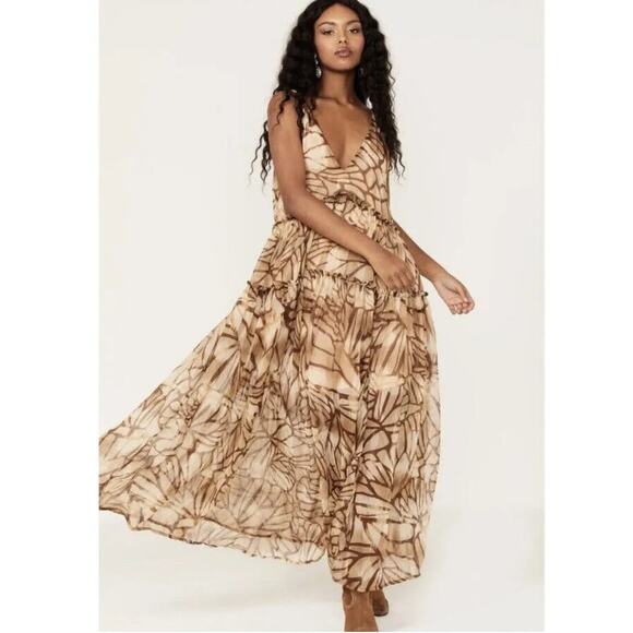 New Free People Julianna Floral Tiered Maxi Dress $168 Small Sable Sand - Picture 4 of 11